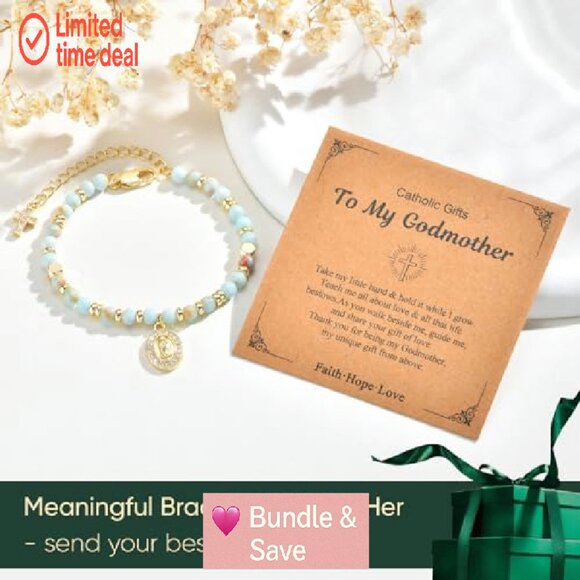 14K Gold Plated Virgin Mary Cross Bracelet Adjustable Dainty Beaded - Picture 6 of 8